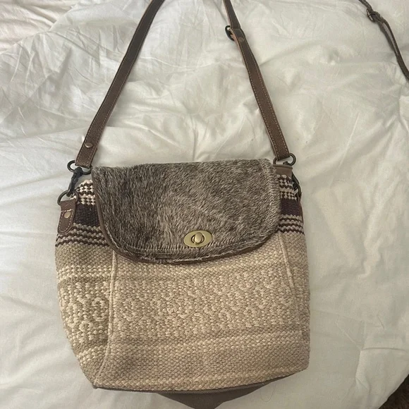 Myra Bag Textured Crossbody in Brown and Cream - Picture 1 of 3